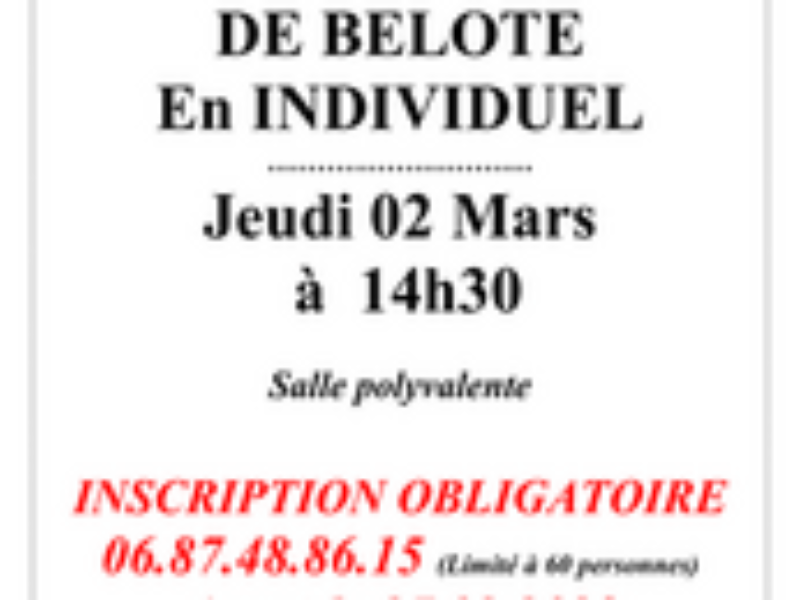 Concours de belote individuel – Les Vallées du Tacot jeudi 2 mars 14h30